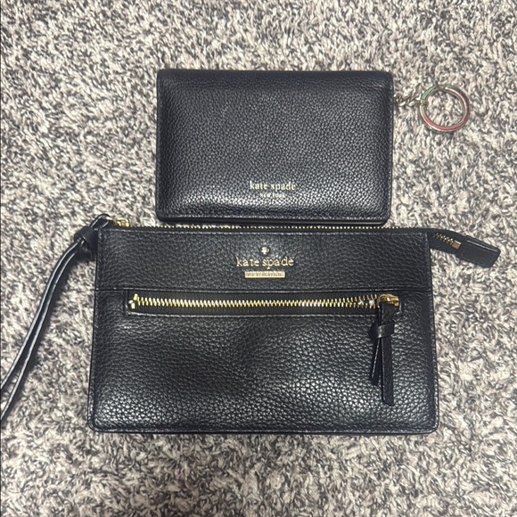 Handbags - Kate Spade Black Leather Wallet and Pouch Set